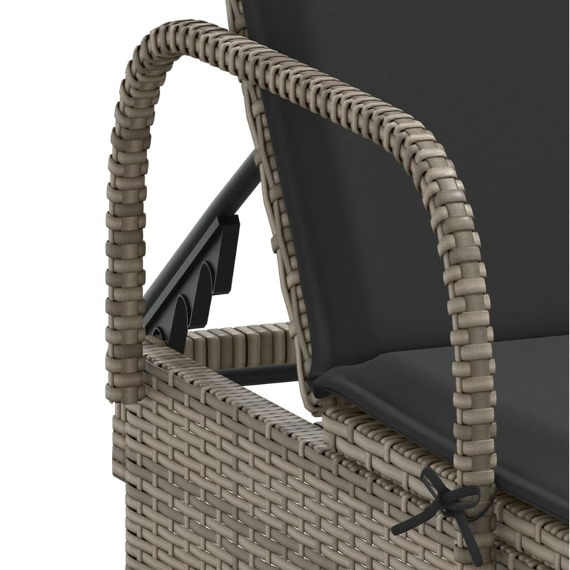 Sun Lounger with Wheels and Cushion Grey Poly Rattan