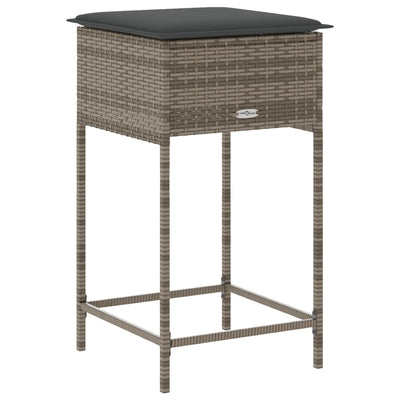 Garden Bar Stools with Cushions 2 pcs Grey Poly Rattan