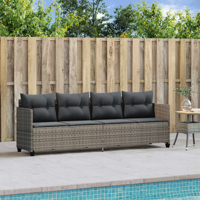 Sun Lounger with Cushions Grey Poly Rattan