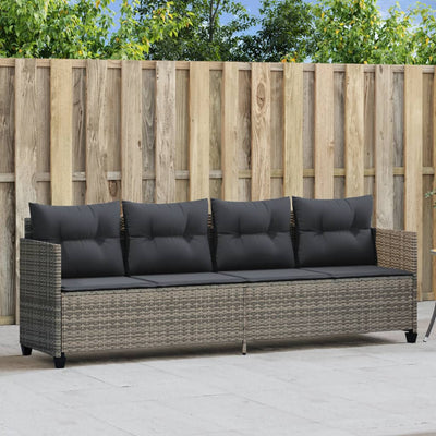 Sun Lounger with Cushions Grey Poly Rattan