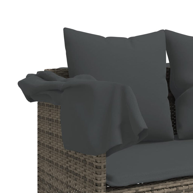 Sun Lounger with Canopy and Cushions Grey Poly Rattan