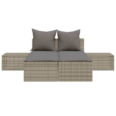 Double Sun Lounger with Cushions Grey Poly Rattan