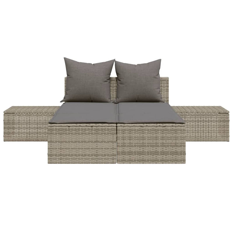 Double Sun Lounger with Cushions Grey Poly Rattan