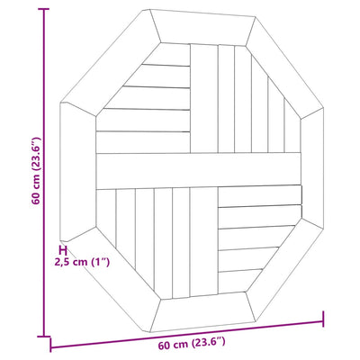 Table Top 60x60x2.5 cm Octagonal Solid Wood Teak