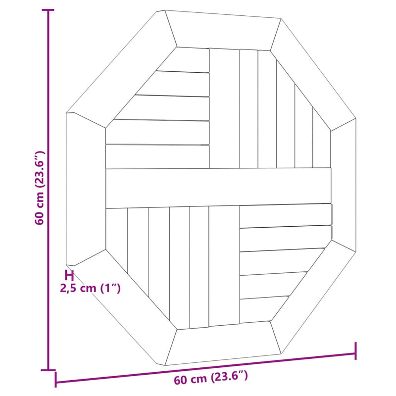 Table Top 60x60x2.5 cm Octagonal Solid Wood Teak