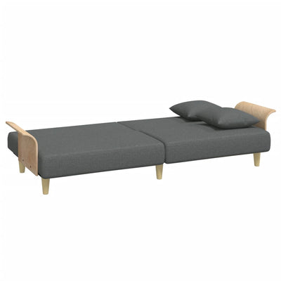 2-Seater Sofa Bed with Pillows and Footstool Dark Grey Velvet