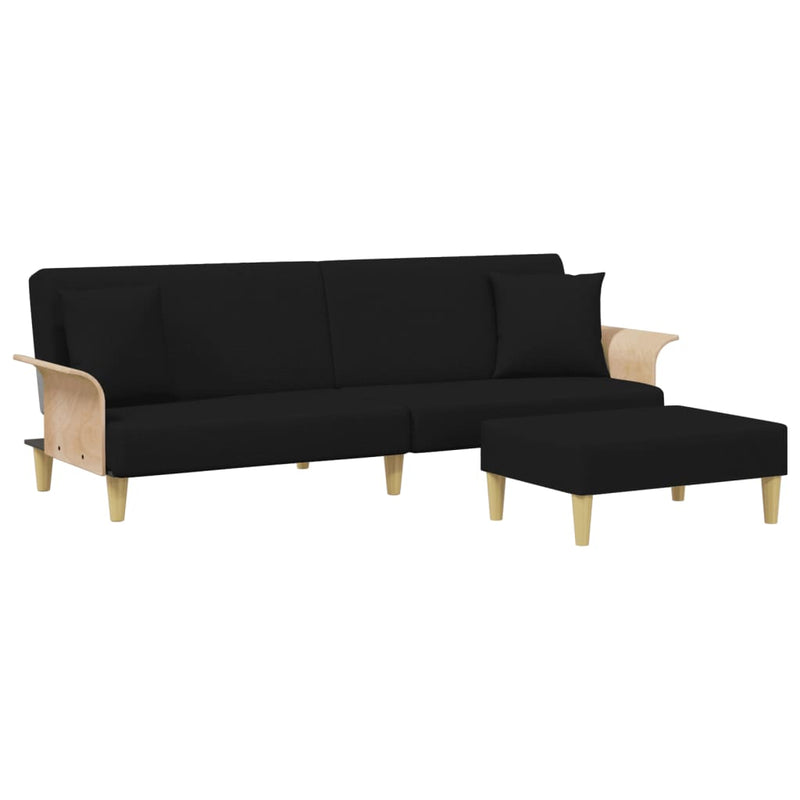 2-Seater Sofa Bed with Pillows and Footstool Black Velvet