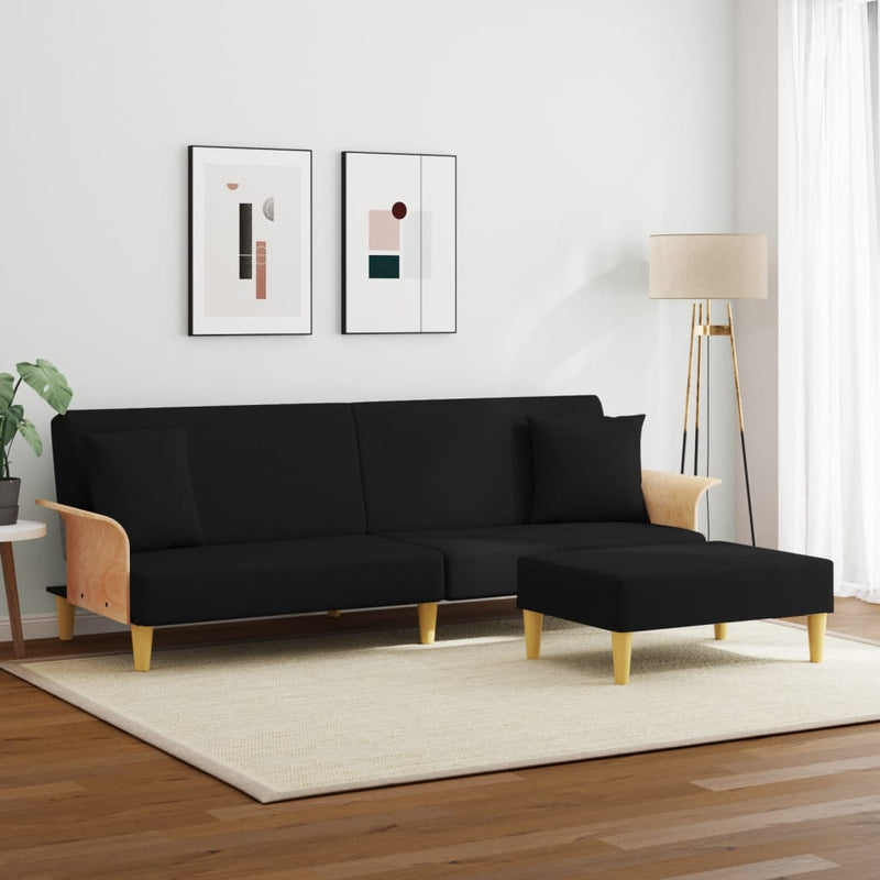 2-Seater Sofa Bed with Pillows and Footstool Black Velvet