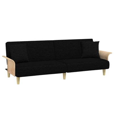 2-Seater Sofa Bed with Pillows and Footstool Black Velvet