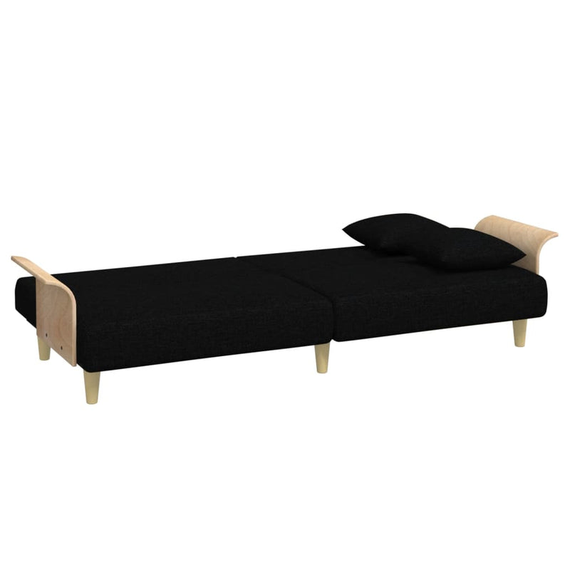 2-Seater Sofa Bed with Pillows and Footstool Black Velvet