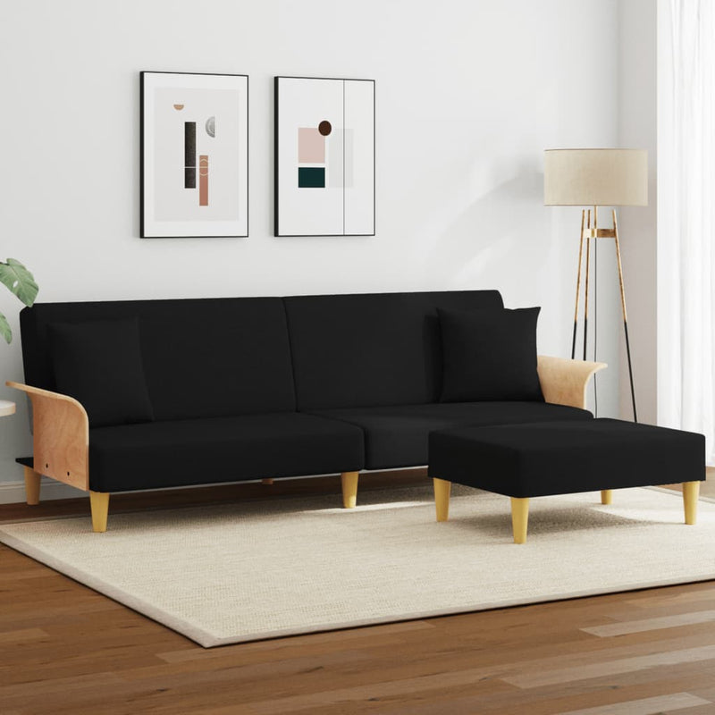 2-Seater Sofa Bed with Pillows and Footstool Black Velvet