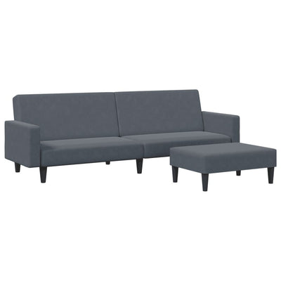 2-Seater Sofa Bed with Footstool Dark Grey Velvet