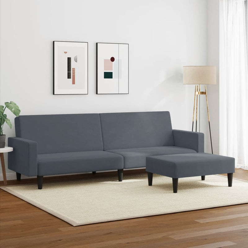 2-Seater Sofa Bed with Footstool Dark Grey Velvet