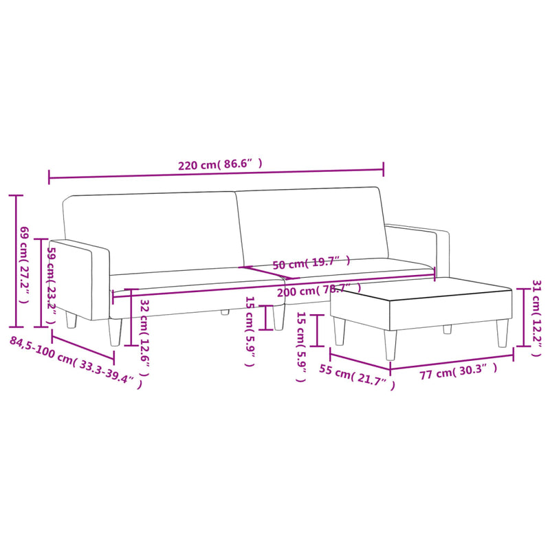 2-Seater Sofa Bed with Footstool Dark Grey Velvet