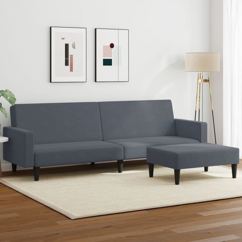 2-Seater Sofa Bed with Footstool Dark Grey Velvet