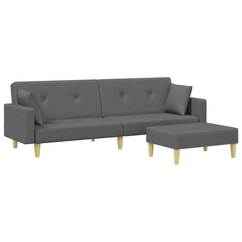 2-Seater Sofa Bed with Footstool Dark Grey Fabric