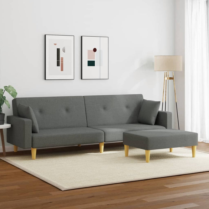 2-Seater Sofa Bed with Footstool Dark Grey Fabric