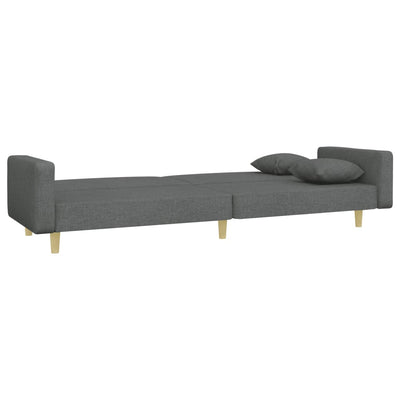 2-Seater Sofa Bed with Footstool Dark Grey Fabric