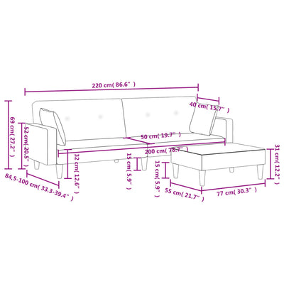 2-Seater Sofa Bed with Footstool Dark Grey Fabric