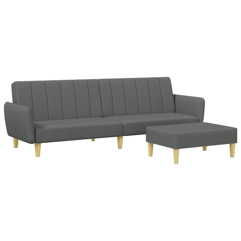 2-Seater Sofa Bed with Footstool Dark Grey Fabric