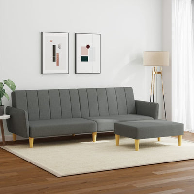 2-Seater Sofa Bed with Footstool Dark Grey Fabric