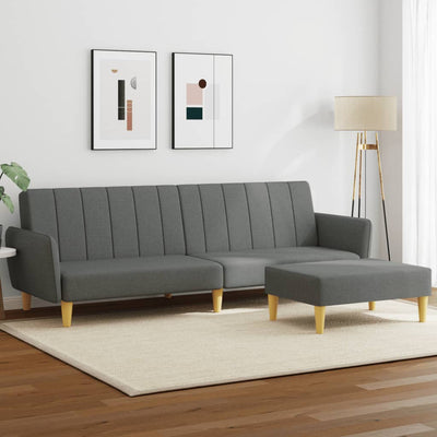 2-Seater Sofa Bed with Footstool Dark Grey Fabric