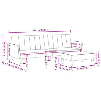 2-Seater Sofa Bed with Footstool Black Fabric