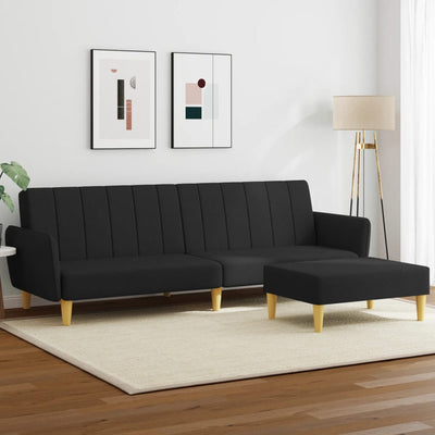 2-Seater Sofa Bed with Footstool Black Fabric