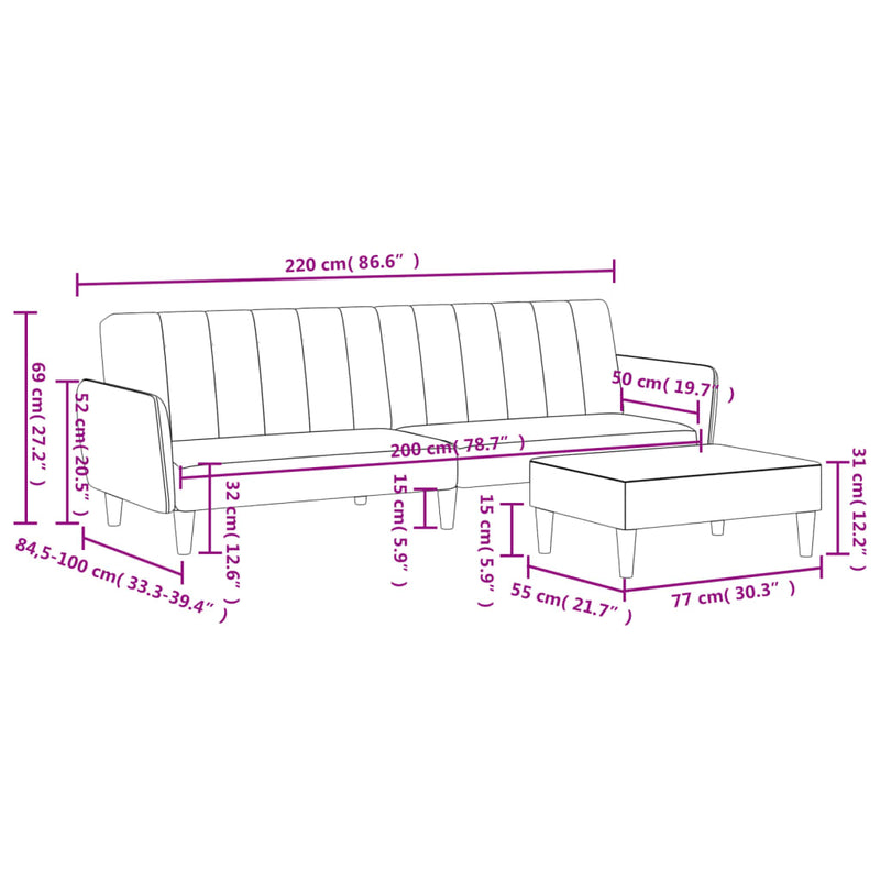 2-Seater Sofa Bed with Footstool Black Velvet