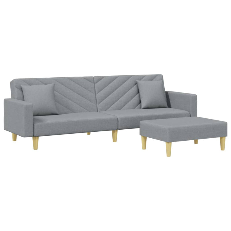 2-Seater Sofa Bed with Pillows and Footstool Light Grey Fabric