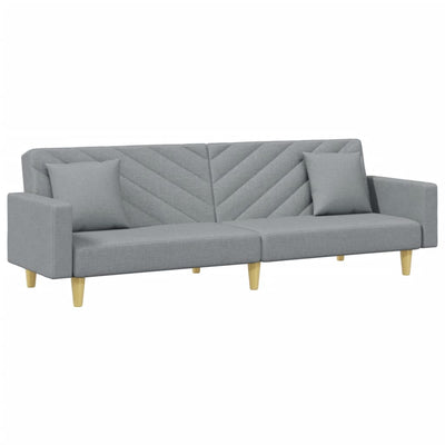 2-Seater Sofa Bed with Pillows and Footstool Light Grey Fabric