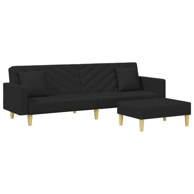 2-Seater Sofa Bed with Pillows and Footstool Black Fabric