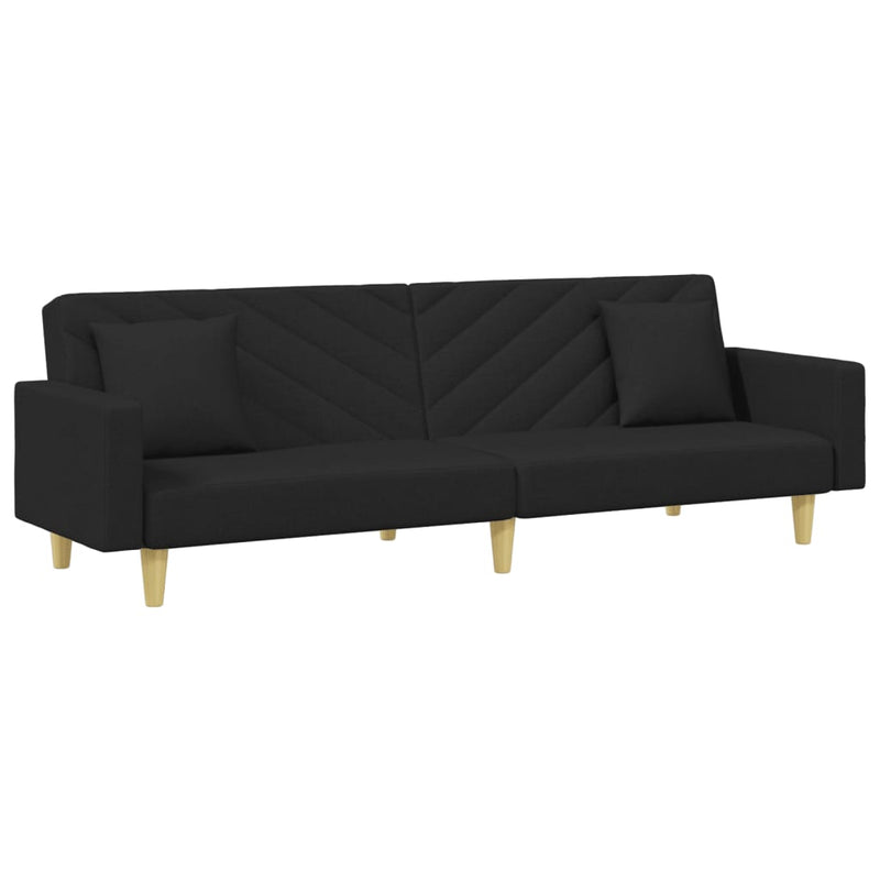 2-Seater Sofa Bed with Pillows and Footstool Black Fabric