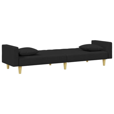 2-Seater Sofa Bed with Pillows and Footstool Black Fabric