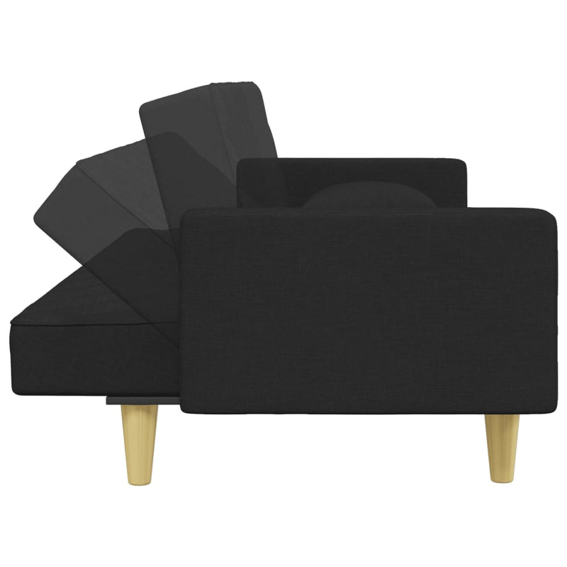 2-Seater Sofa Bed with Pillows and Footstool Black Fabric