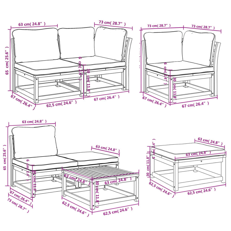 7 Piece Garden Lounge Set with Cushions Solid Wood Acacia