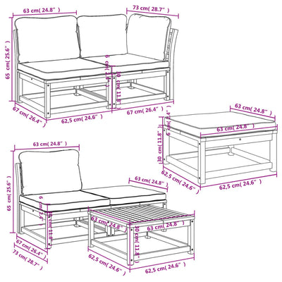 6 Piece Garden Lounge Set with Cushions Solid Wood Acacia