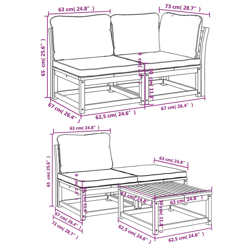 5 Piece Garden Lounge Set with Cushions Solid Wood Acacia