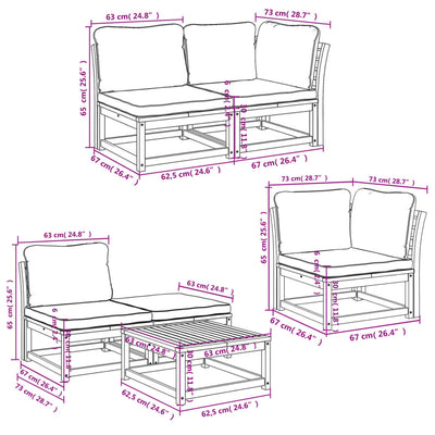 6 Piece Garden Lounge Set with Cushions Solid Wood Acacia