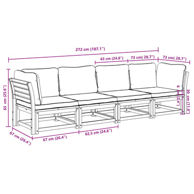 4 Piece Garden Lounge Set with Cushions Solid Wood Acacia