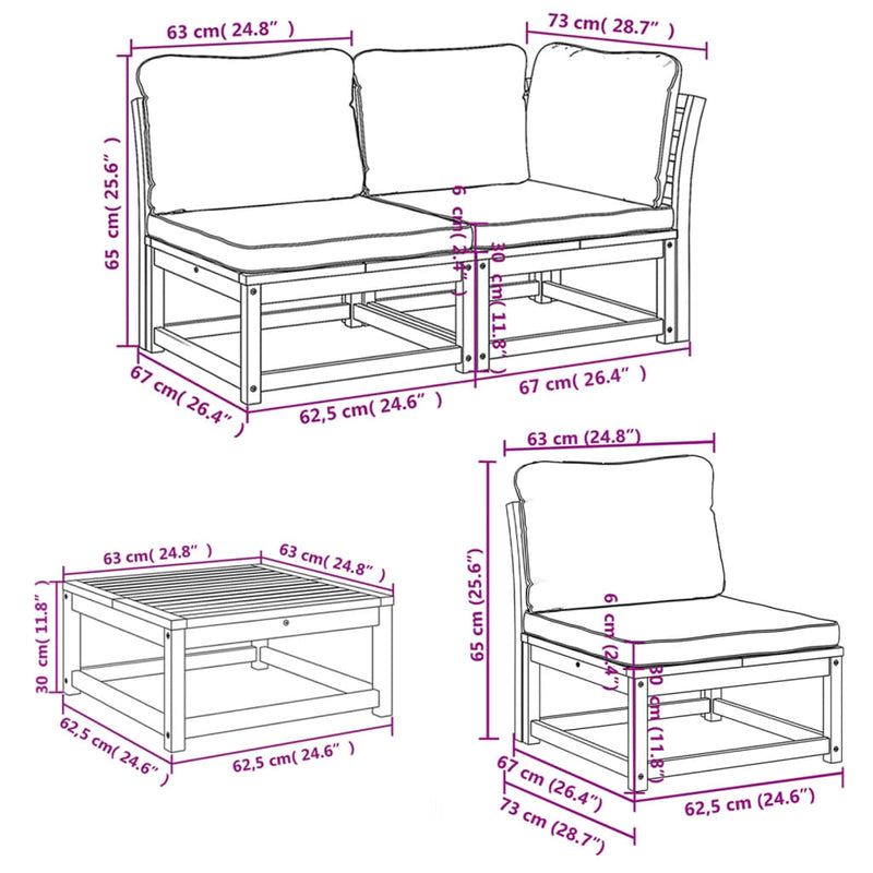 7 Piece Garden Lounge Set with Cushions Solid Wood Acacia