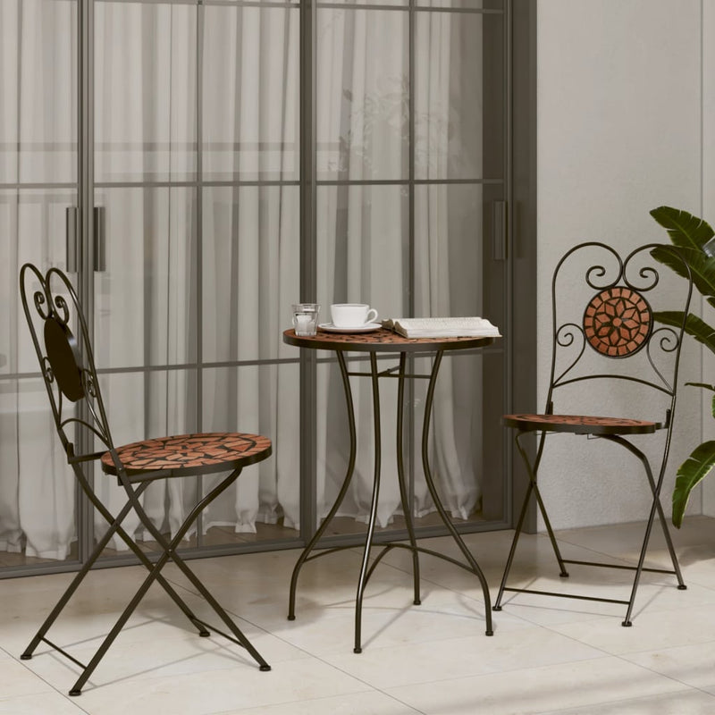 Mosaic Bistro Set Terracotta Iron and Ceramic