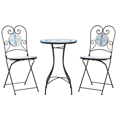 Mosaic Bistro Set Blue and White Iron and Ceramic