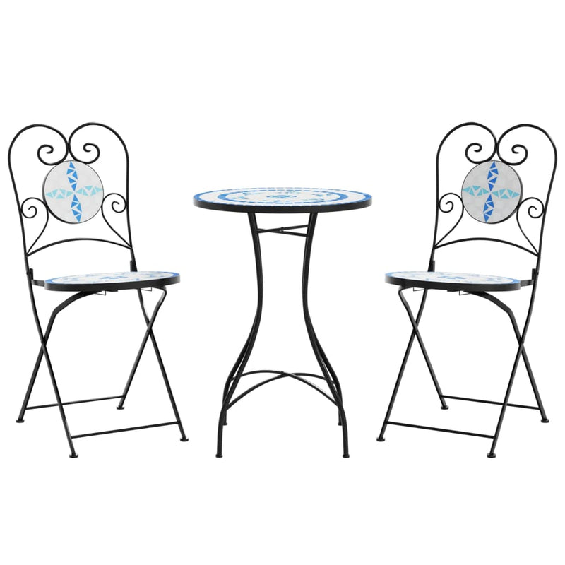 Mosaic Bistro Set Blue and White Iron and Ceramic