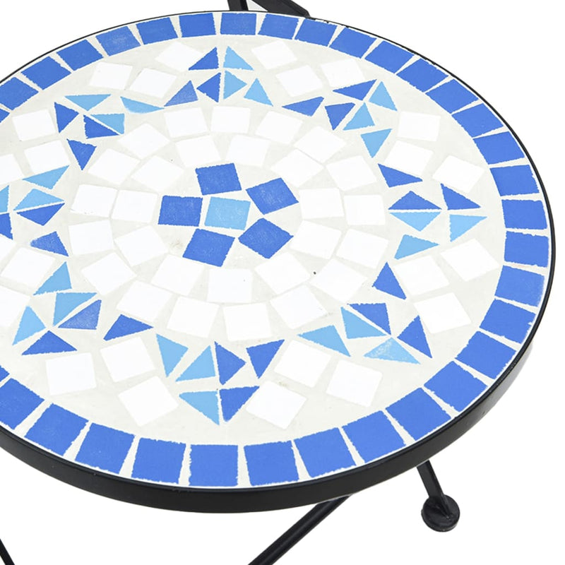 Mosaic Bistro Set Blue and White Iron and Ceramic