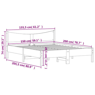 Bed Frame without Mattress 150x200 cm Solid Wood Pine