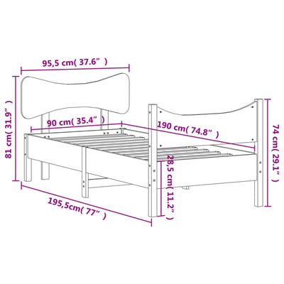 Bed Frame without Mattress 90x190 cm Solid Wood Pine