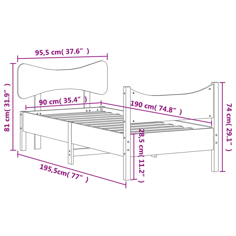 Bed Frame without Mattress 90x190 cm Solid Wood Pine