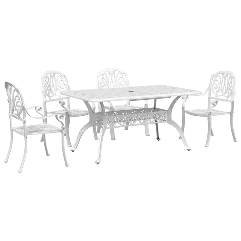 5 Piece Garden Dining Set White Cast Aluminium