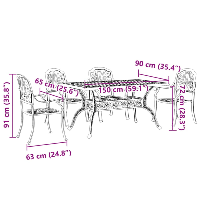 5 Piece Garden Dining Set White Cast Aluminium